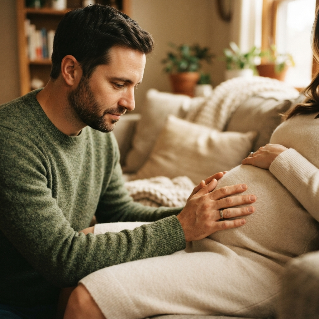 Dad with pregnant wife